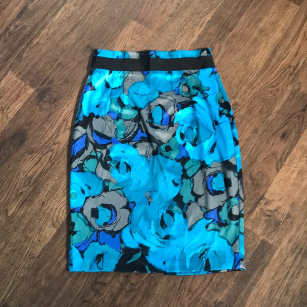 New York & Company Turquoise Blue Floral Pencil Skirt